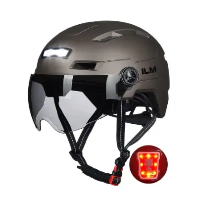 ilm casco con visera y luz trasera para bici patinete scooter