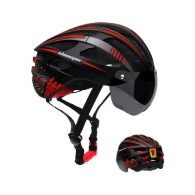 shinmax Casco Bicicleta carretera con luz trasera y visera solar