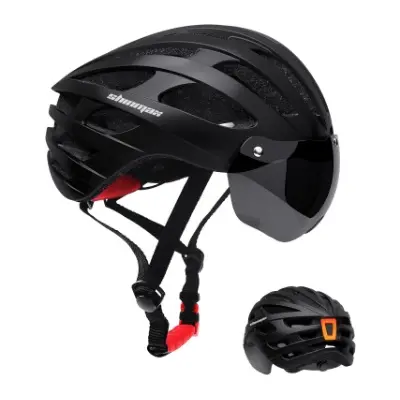 shinmax Casco Bicicleta carretera negro con Gafas y luz trasera
